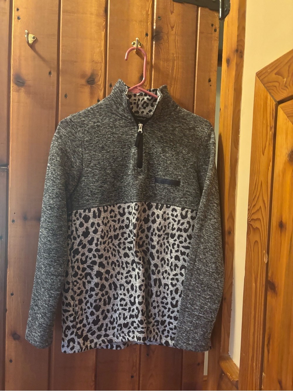 Simply Southern Gray Leopard Print Half-Zip Pullover Top